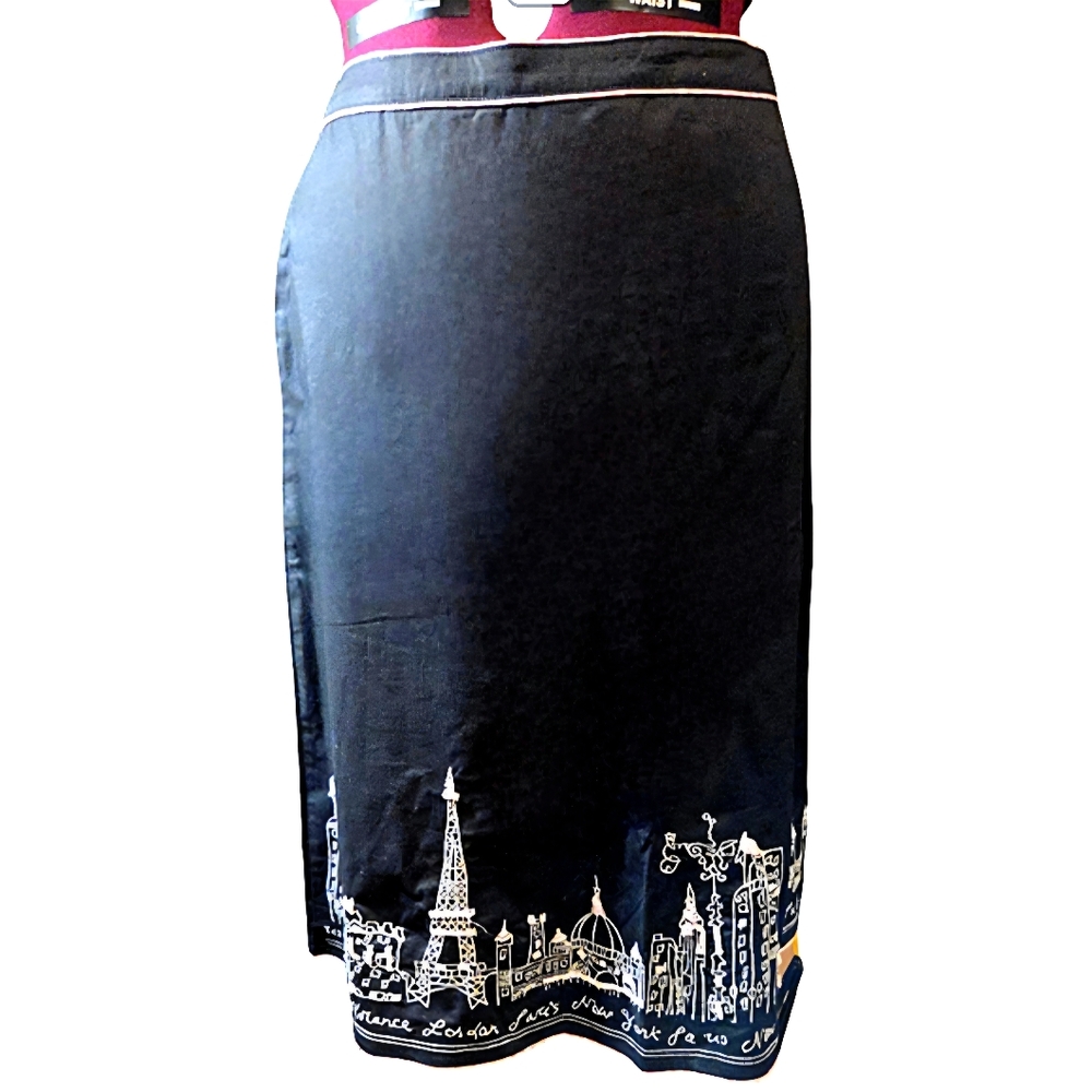 J. Marco Black A-Line Paris Embroidered Skirt | Pink Beaded l Size 18